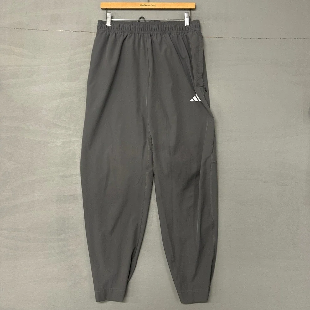 Adidas Aeroready Mens Gray Tapered Track Pants Joggers‎ Large Zipper Pockets